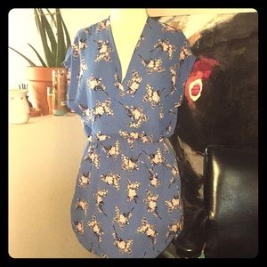 Pink and blue flower print shirt